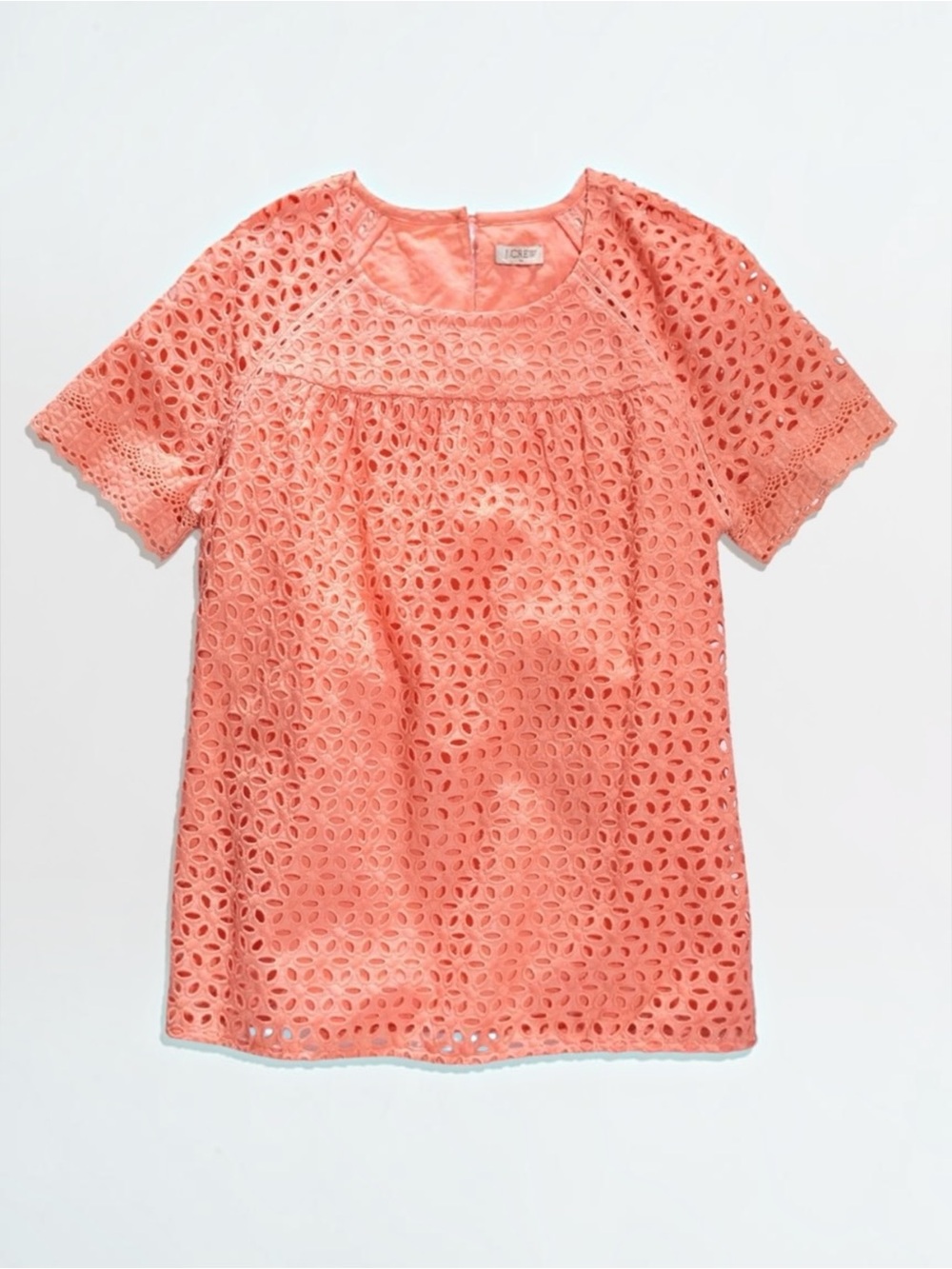 J.Crew Bright Orange Pink Coral Vintage Short Sleeve Eyelet Top Blouse size 4